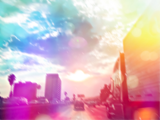 blue cloudy sky on the road with colorful bokeh light abstract by Timmy333