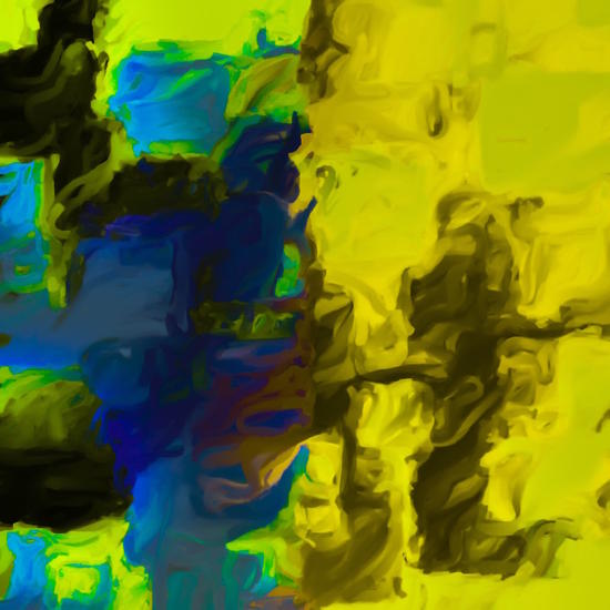 psychedelic splash painting abstract in yellow blue and black by Timmy333