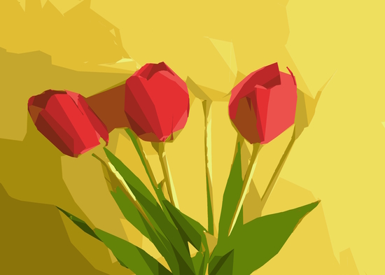 red flowers with green leaves and yellow background by Timmy333
