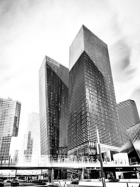 twin buildings at Las Vegas, USA in black and white by Timmy333