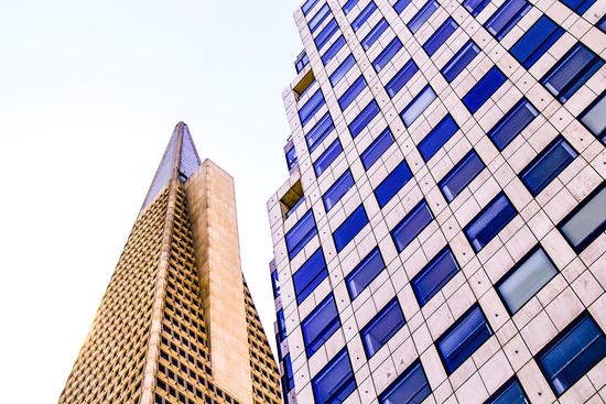 pyramid building and modern building at San Francisco, USA by Timmy333