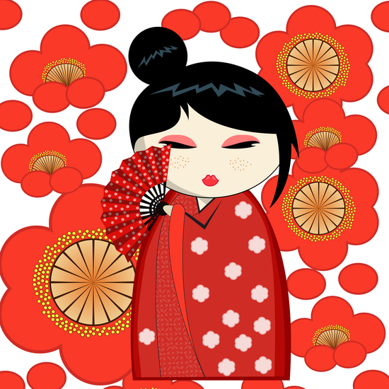 Red flower kokeshi by PIEL Design