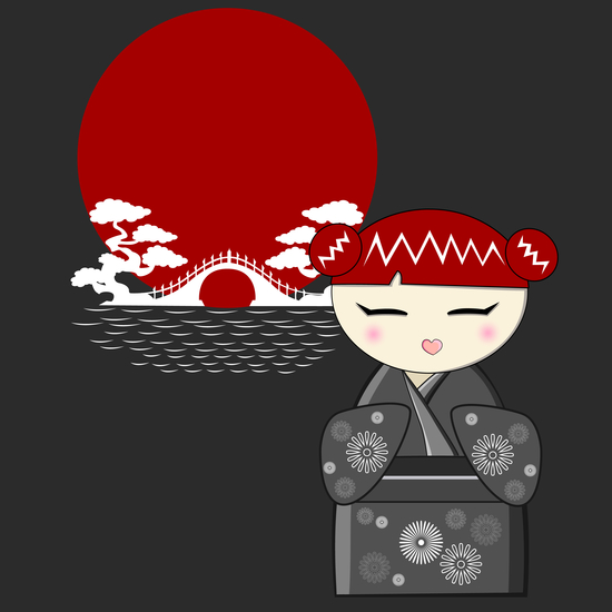 Red and grey kokeshi by PIEL Design
