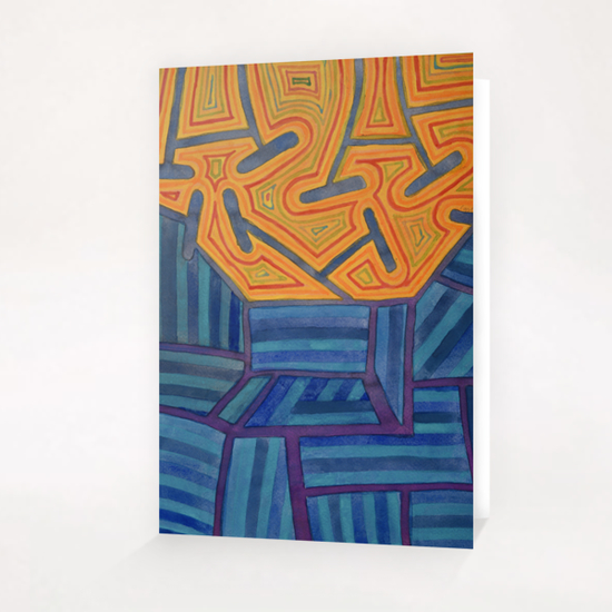 Blue Striped Segments combined with  An Orange Area   Greeting Card & Postcard by Heidi Capitaine