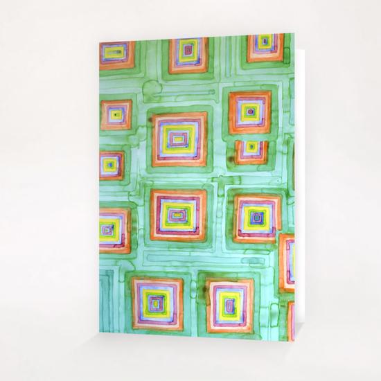 Multicolored Squares on Green Pattern  Greeting Card & Postcard by Heidi Capitaine