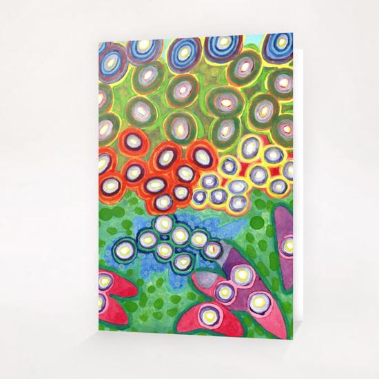 Colorful Circles Swimming in Green Greeting Card & Postcard by Heidi Capitaine