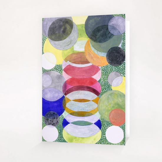 Overlapping Ovals and Circles on Green Dotted Ground Greeting Card & Postcard by Heidi Capitaine