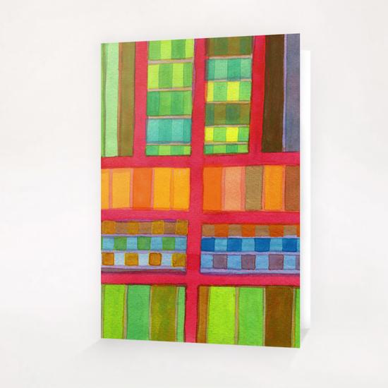 Red Grid with Checks Pattern and vertical Stripes  Greeting Card & Postcard by Heidi Capitaine