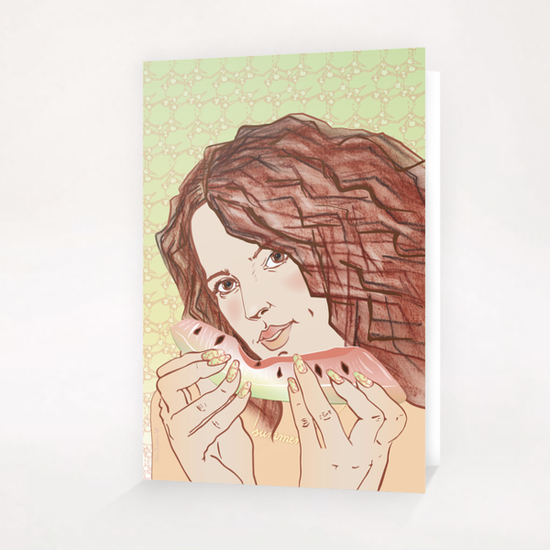 SummerTime-Girl-with-Watermelon Greeting Card & Postcard by IlluScientia