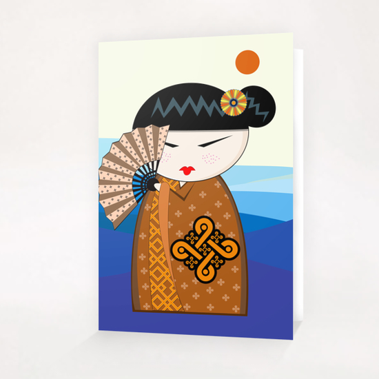 Brown kokeshi Greeting Card & Postcard by PIEL Design
