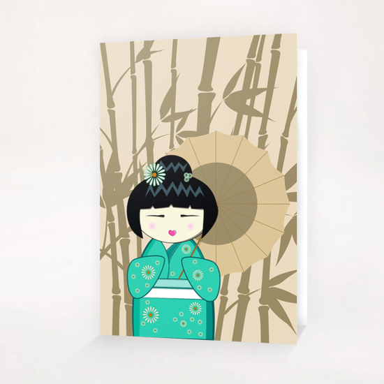 Brown umbrella kokeshi Greeting Card & Postcard by PIEL Design