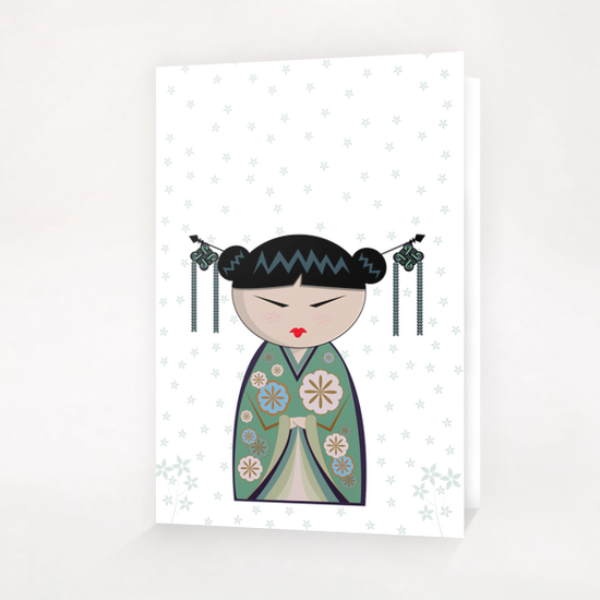Green kokeshi Greeting Card & Postcard by PIEL Design
