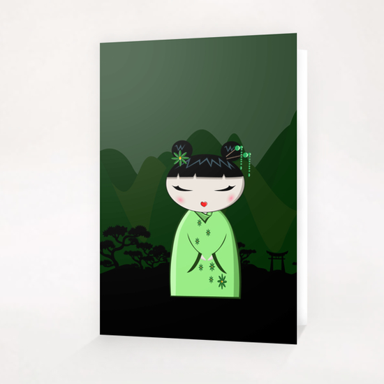 Green Kokeshi Greeting Card & Postcard by PIEL Design
