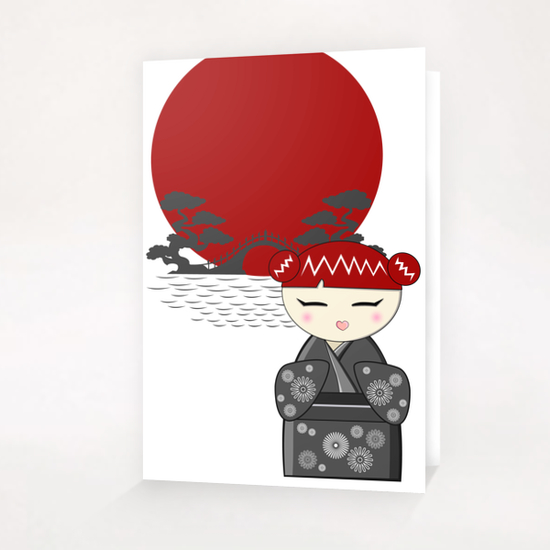 Grey and white kokeshi Greeting Card & Postcard by PIEL Design