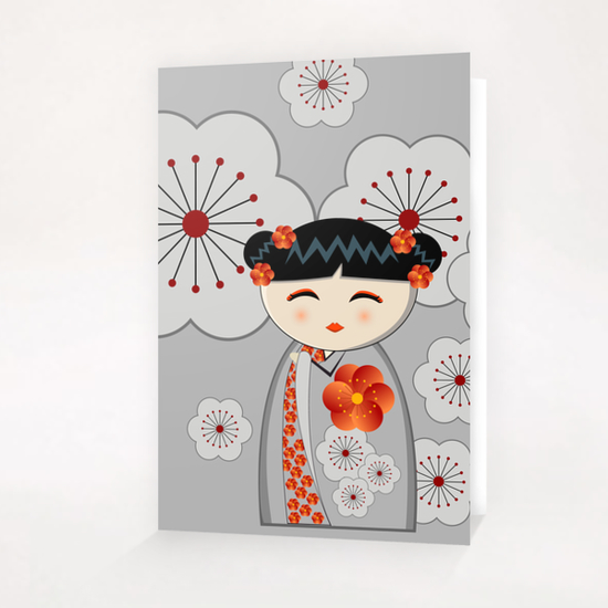 Orange and grey kokeshi Greeting Card & Postcard by PIEL Design