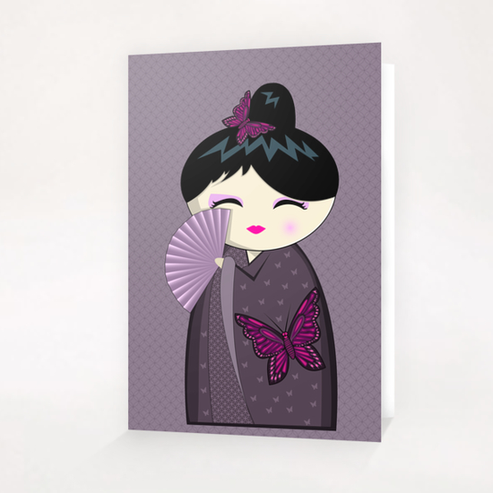Purple kokeshi Greeting Card & Postcard by PIEL Design
