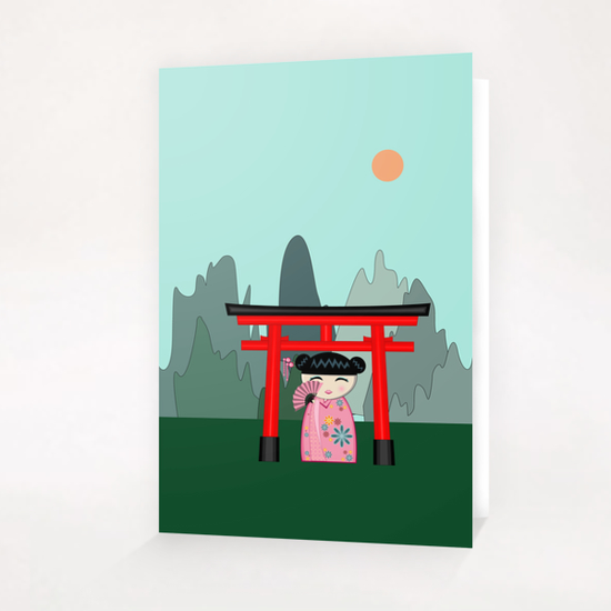 Red gate kokeshi Greeting Card & Postcard by PIEL Design