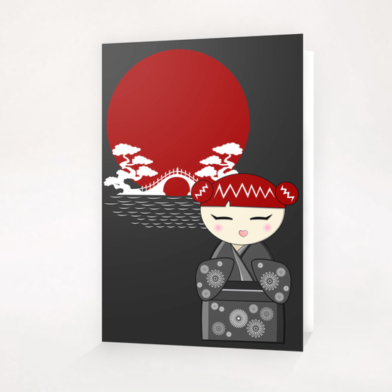 Red and grey kokeshi Greeting Card & Postcard by PIEL Design