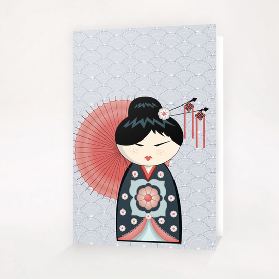 Red umbrella kokeshi Greeting Card & Postcard by PIEL Design