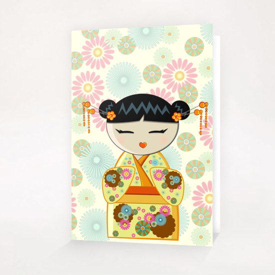 Yellow kokeshi Greeting Card & Postcard by PIEL Design