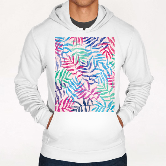 Watercolor Tropical Palm Leaves Hoodie by Amir Faysal