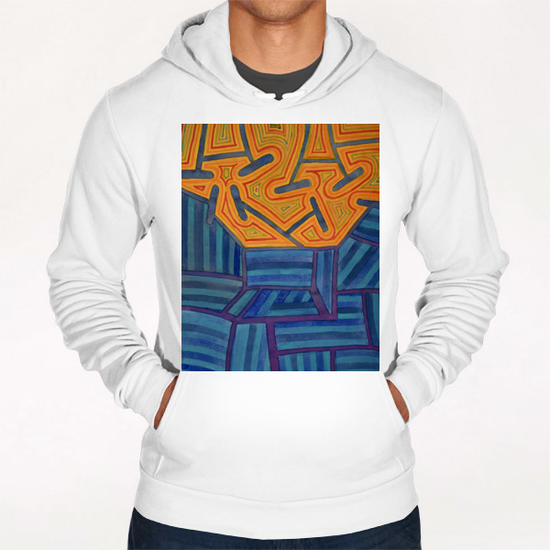 Blue Striped Segments combined with  An Orange Area   Hoodie by Heidi Capitaine