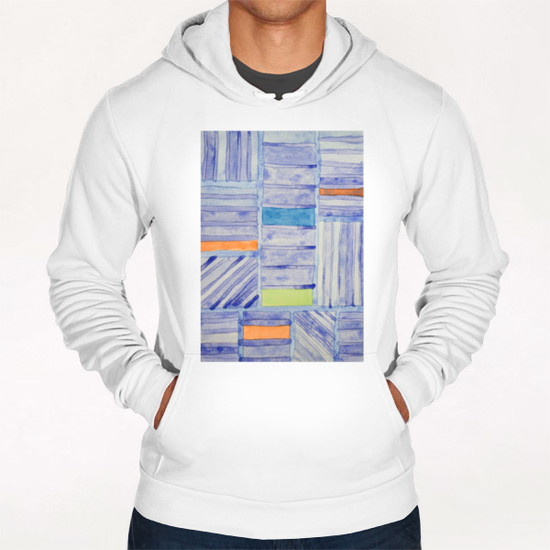 Blue Panel with Colorful Rectangles  Hoodie by Heidi Capitaine