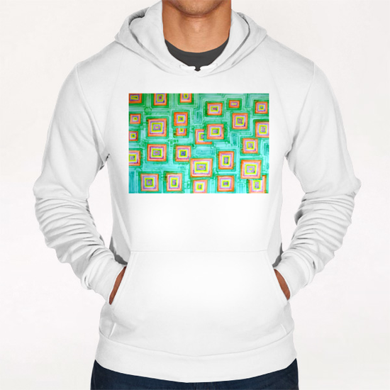 Multicolored Squares on Green Pattern  Hoodie by Heidi Capitaine