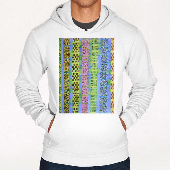 Blue Vertical Stripes and Ornaments  Hoodie by Heidi Capitaine