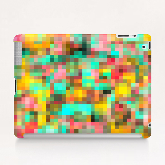 geometric square pixel pattern abstract in green yellow pink Tablet Case by Timmy333
