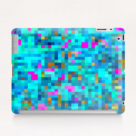 geometric square pixel pattern abstract in blue green pink Tablet Case by Timmy333