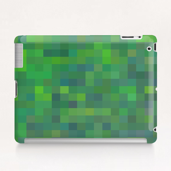 geometric square pixel pattern abstract in green and blue Tablet Case by Timmy333