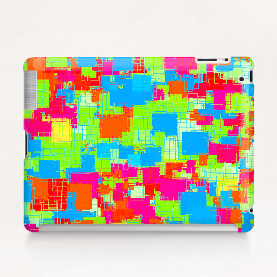 geometric square pattern abstract in green blue pink Tablet Case by Timmy333
