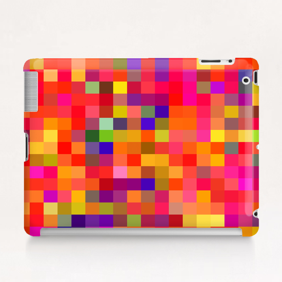 geometric square pixel pattern abstract in red pink yellow blue Tablet Case by Timmy333