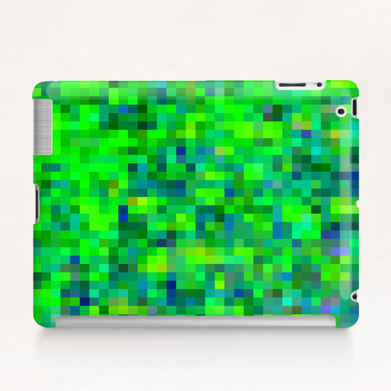geometric square pixel pattern abstract in green and blue Tablet Case by Timmy333