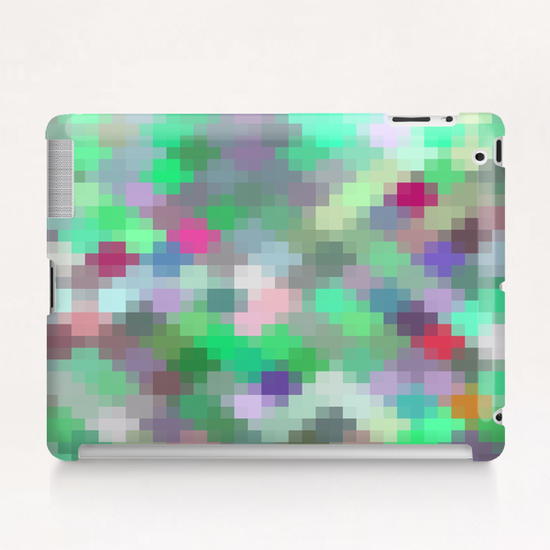 geometric square pixel pattern abstract in green pink purple Tablet Case by Timmy333
