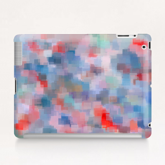 geometric square pattern abstract background in blue pink red Tablet Case by Timmy333
