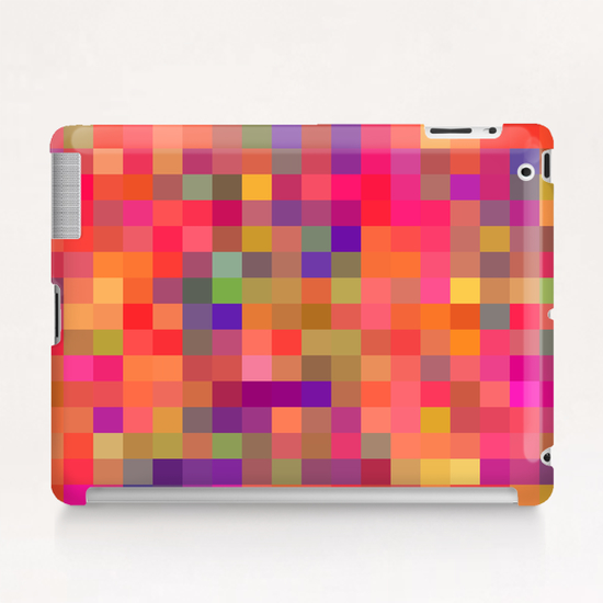 geometric square pixel pattern abstract in pink blue yellow Tablet Case by Timmy333