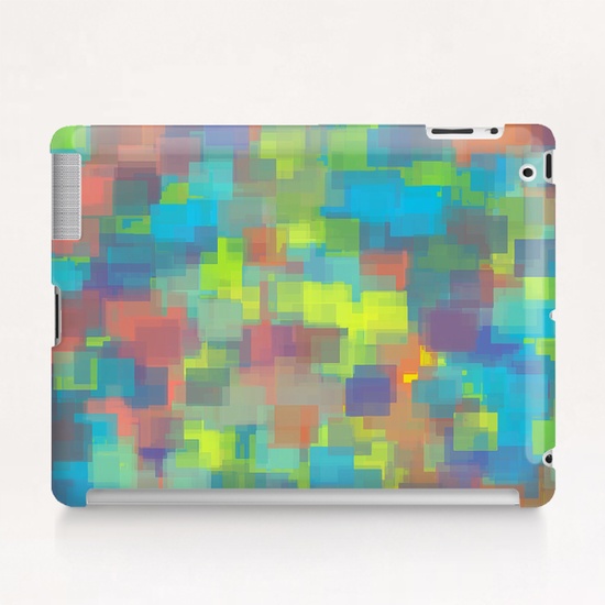 geometric square pattern abstract background in blue yellow brown Tablet Case by Timmy333