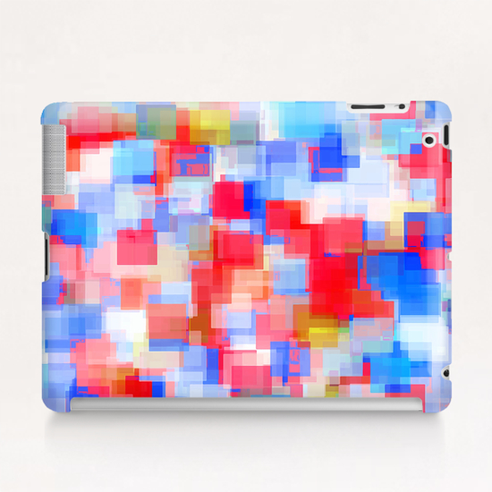 geometric square pattern abstract background in red and blue Tablet Case by Timmy333