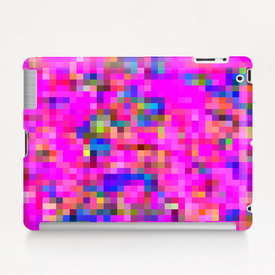 geometric square pixel pattern abstract background in pink blue yellow Tablet Case by Timmy333