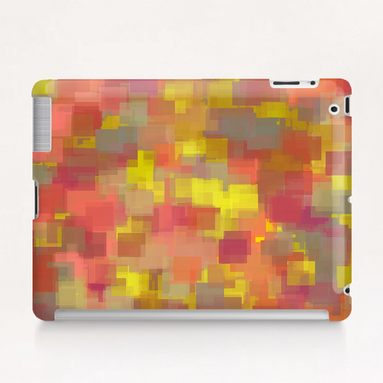 geometric square pattern abstract background in pink brown yellow Tablet Case by Timmy333