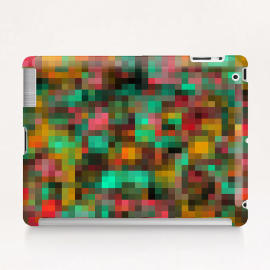 geometric square pixel pattern abstract background in green yellow pink Tablet Case by Timmy333