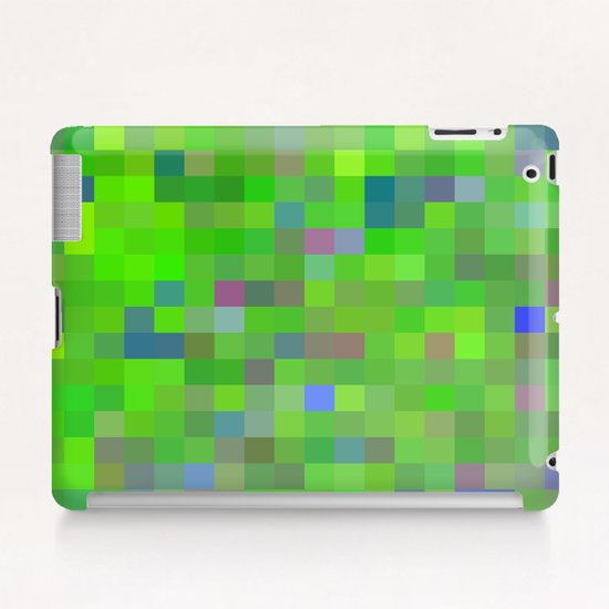 geometric square pixel pattern abstract background in green blue pink Tablet Case by Timmy333