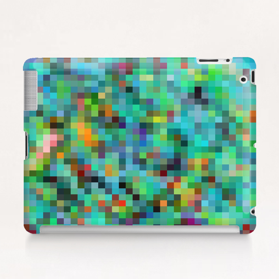 geometric square pixel pattern abstract background in green blue orange Tablet Case by Timmy333