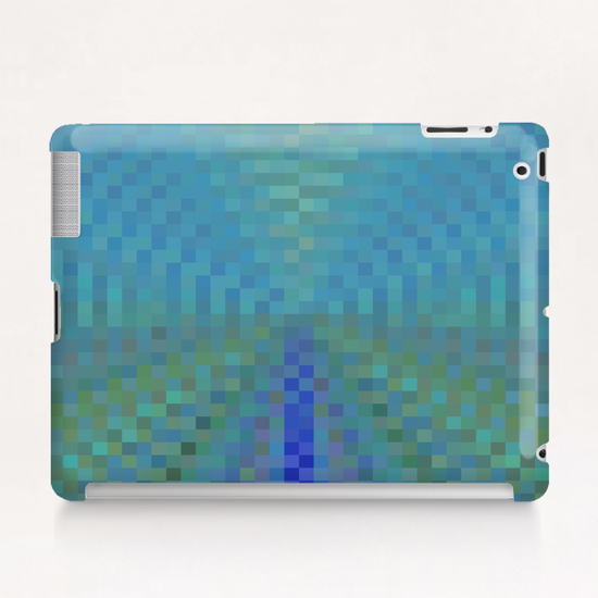 geometric square pixel pattern abstract background in blue and green Tablet Case by Timmy333