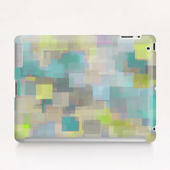 geometric square pattern abstract background in yellow and green Tablet Case by Timmy333