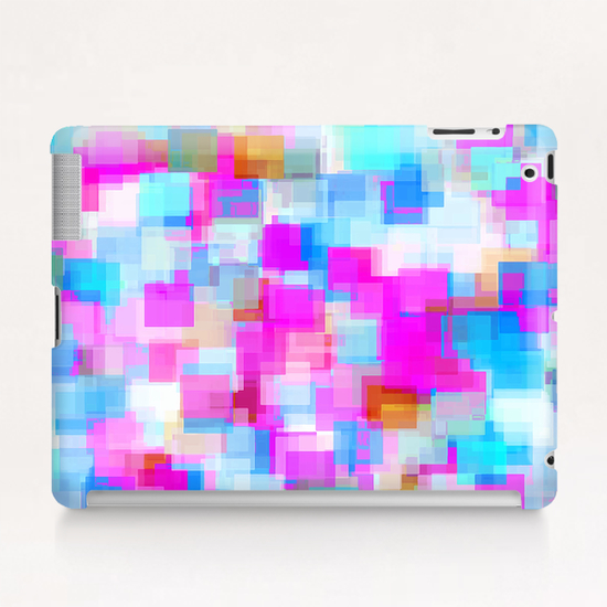 geometric square pattern abstract background in pink and blue Tablet Case by Timmy333