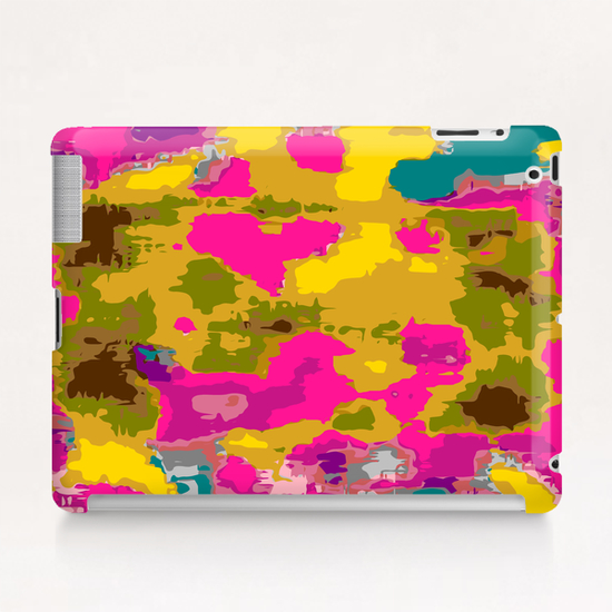 psychedelic geometric painting texture abstract in pink yellow brown blue Tablet Case by Timmy333