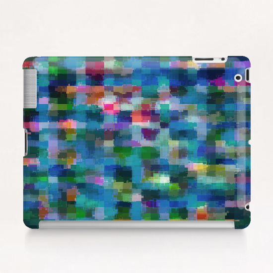 geometric square pixel pattern abstract in blue green pink yellow Tablet Case by Timmy333